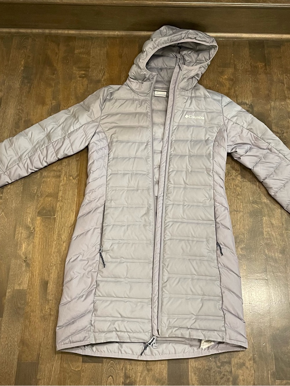 Columbia Women's Lake 22 Light Gray Hooded Long Puffer Coat